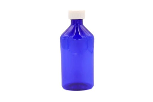 12 oz Blue Graduated Oval RX Bottles with CR Caps