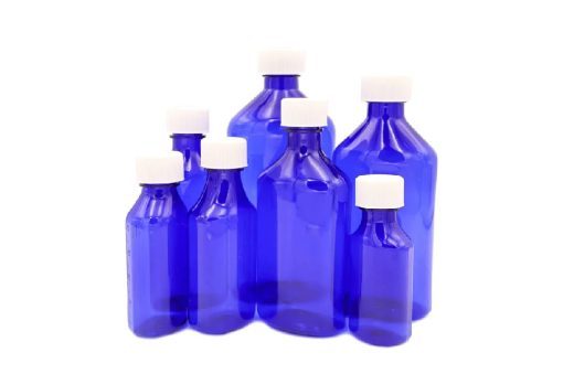 4 oz Blue Graduated Oval RX Bottles with CR Caps